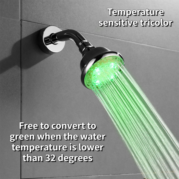 LED Light Shower Head, Colorful Temperature Control Light Shower Head, Three-color Fixed Shower Head, Color Changing Self-generation, Bathroom Accessories