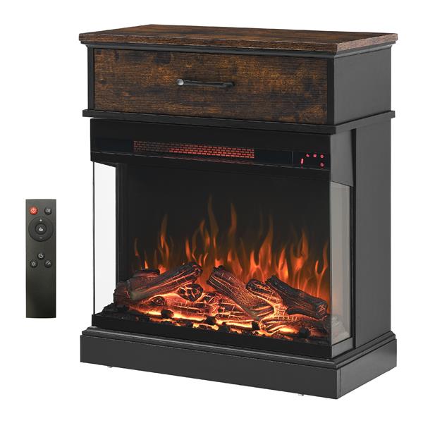 25 inch Stand Side Table with  3-Sided glass Electric Fireplace