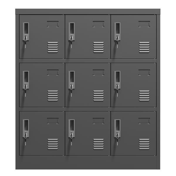 9-Door Employee Storage Locker, Metal Lockers for Office, Gym, School, and Homewith Card Slot (Black)