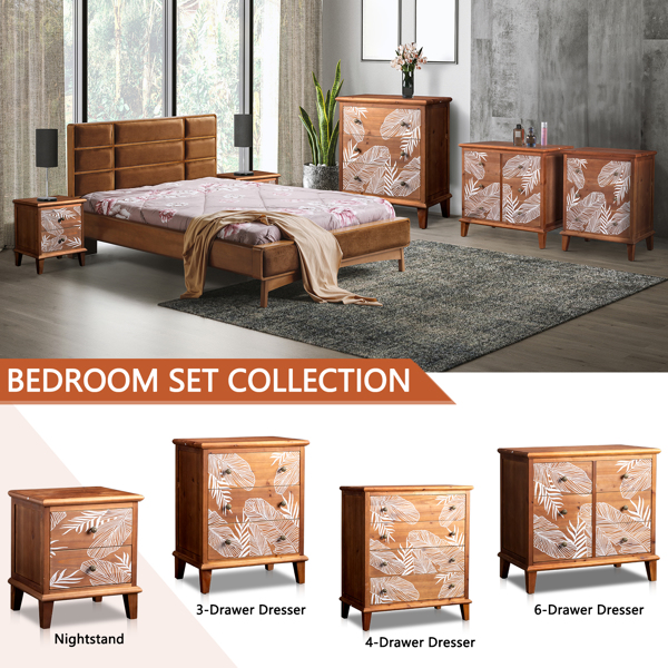 FCH Brown MDF Veneer + Solid Wood Frame 60*36*73cm Three Drawer Chest Bohemia