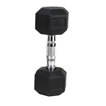 20LB (1piece)HDRS  Rubber Coated Solid Cast Iron Dumbbell with Contoured Chrome Handle, Hexagon Head