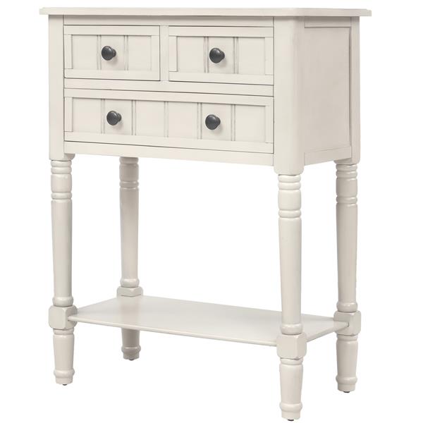 Narrow Console Table, Slim Sofa Table with Three Storage Drawers and Bottom Shelf (Ivory White)