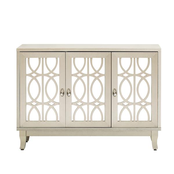 Sideboard with Glass Doors, 3 Door Mirrored Buffet Cabinet with Silver Handle for Living Room, Hallway, Dining Room (Champagne ld)