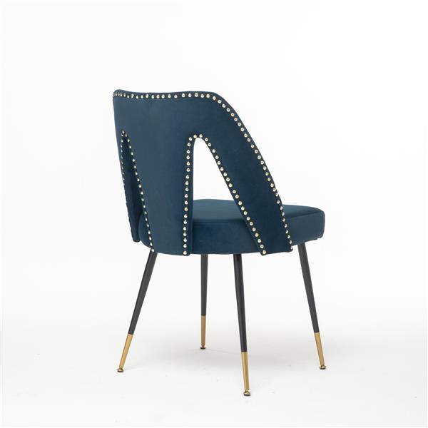 Furniture, Collection Modern | Contemporary Velvet Upholstered Dining Chair with Nailheads and ld Tipped Black Metal Legs,Blue,Set of 2