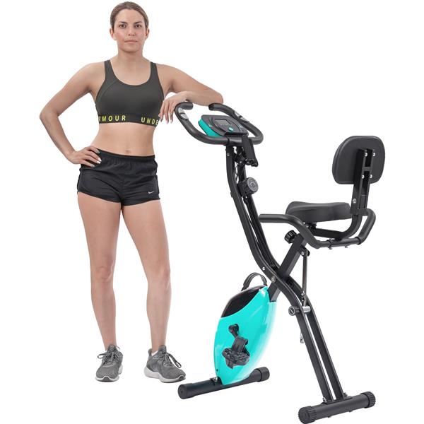 Folding Exercise Bike, Fitness Upright and Recumbent  with 16-Level Adjustable Resistance, Arm Bands and Backrest 