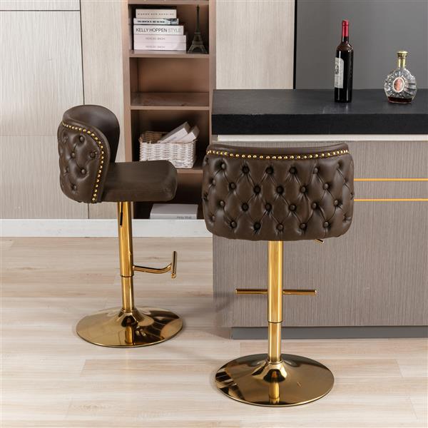 Furniture,Swivel Barstools Adjusatble Seat Height, Modern PU Upholstered Bar Stools with  the whole Back Tufted, for Home Pub and Kitchen Island（Brown, Set of 2）