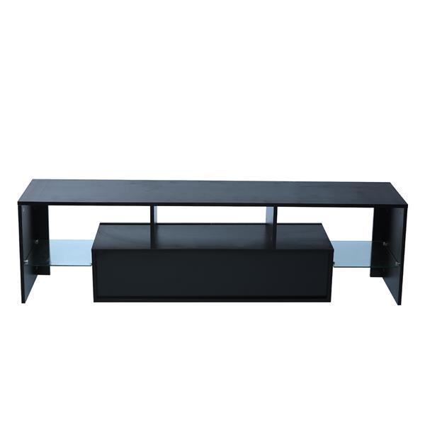 FashionTVstandTVcabinet,EntertainmentCenter,TVstationTV console,media console,with LEDlight belt,light belt remote control,toughenedglassshelf,metal handle,Canbeplaced in the living room,bedroom,black