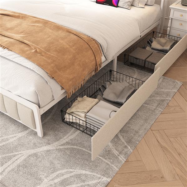 Full Size Platform Bed with 4 Drawers, Metal Bed Frame with LED Lights and Charging Station, No Box Spring Needed, (Beige),  Noise Free,Easy Assemble.