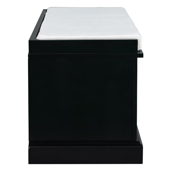 Storage Bench with 2 Drawers and 2 Cabinets, Shoe Bench with Removable Cushion for Living Room, Entryway (Black)