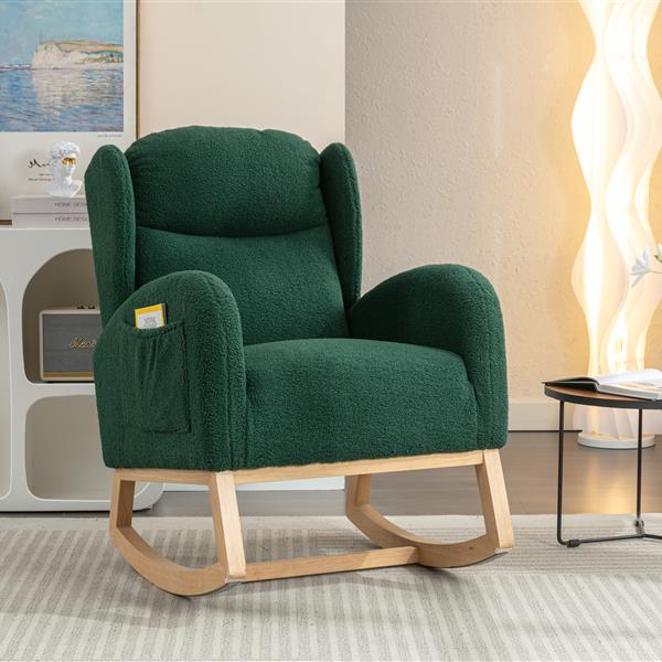 Fabric Rocking Chair With Packet Wood Legs,Green