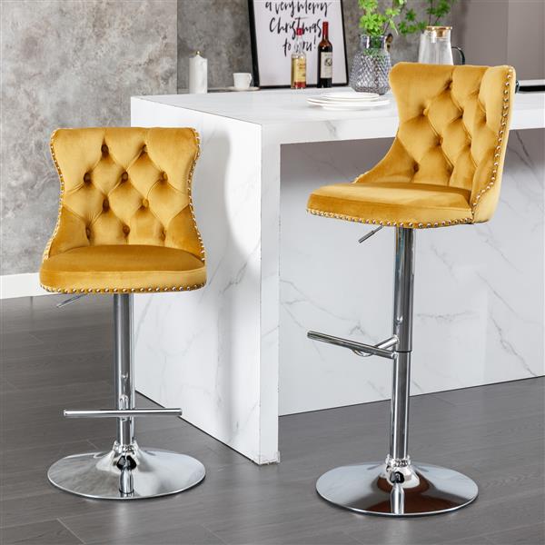 Furniture,Swivel Velvet Barstools Adjusatble Seat Height from 25-33 Inch, Modern Upholstered Chrome base Bar Stools with Backs Comfortable Tufted for Home Pub and Kitchen Island（ld,Set of 2）