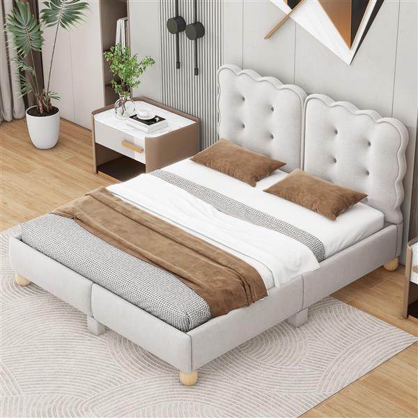 Queen Size Upholstered Platform Bed with Support Legs,Beige