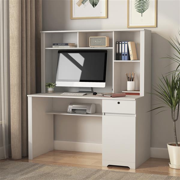 Computer Desk with Hutch & Bookshelf,Wood Executive Desk Teens Student Desk Writing Laptop Home Office Desk with Drawers,3 AC Outlets and 2 USB Charging Ports,Study Laptop Table for Home