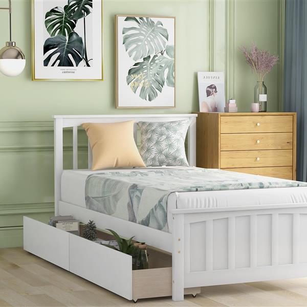 Twin size Platform Bed with Two Drawers, White