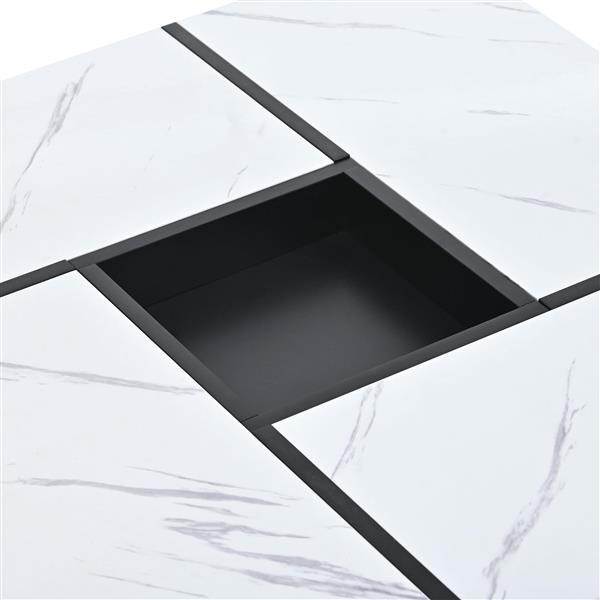 Modern 2-layer Coffee Table with Casters, Square Cocktail Table with Removable Tray, UV High-gloss Marble Design Center Table for Living Room, 31.4''x 31.4''