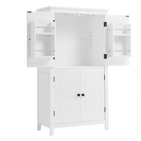 Elegant Bathroom Floor Storage Cabinet, Bathroom Storage Unit, Freestanding Cabinet with 4 Doors, Adjustable Shelves, Adaptable Shelves, White 