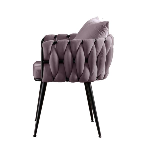 Pure Purple Modern Velvet Dining Chairs Set of 2 Hand Weaving Accent Chairs Living Room Chairs Upholstered Side Chair with Black Metal Legs for Dining Room Kitchen Vanity Living Room