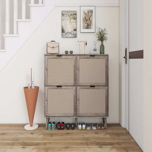 4 Door Shoe Rack, Freestanding Modern Shoe Storage Cabinet, for Entryway 