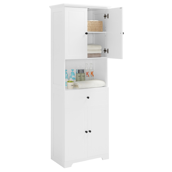 Tall Bathroom Cabinet with Four Doors, Large Storage Space Open Shelve, Upper Storage Cabinet, White 