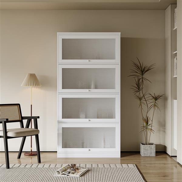 Bookcase Contemporary Closed Back Glass Doors Office Storage Cabinet Floor-to-Ceiling Low Cabinet Bookcase Against Wall Dustproof Bookshelf