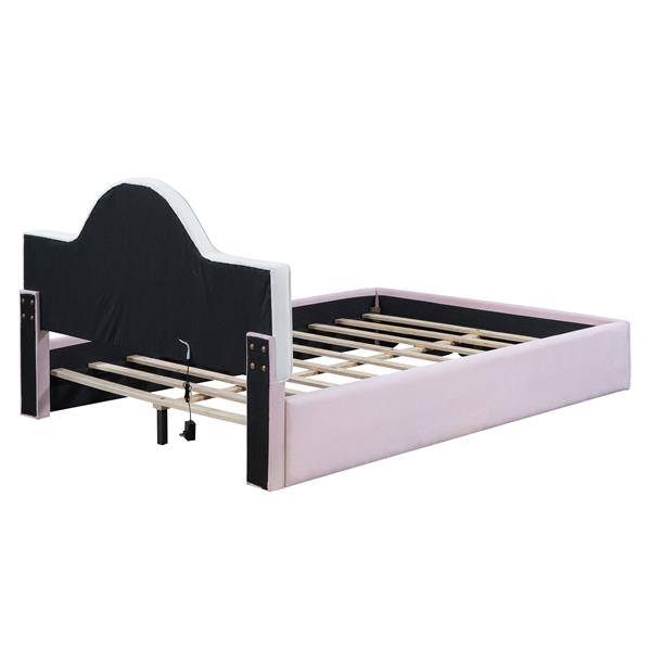 Full Size Upholstered Platform Bed with LED Headboard, Pink