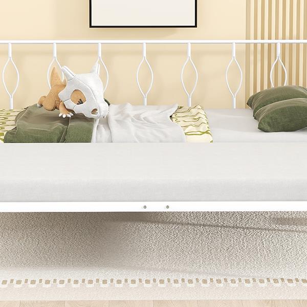 Twin Size Metal Daybed with Trundle, Daybed with Slat No Box required White