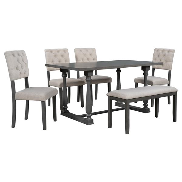 6-Piece Dining Table and Chair Set with Special-shaped Legs and Foam-covered Seat Backs&Cushions for Dining Room (Gary)