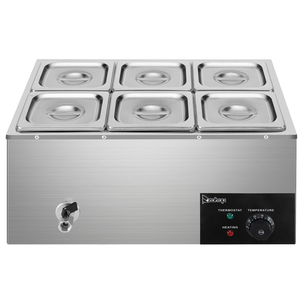 ZOKOP 110V 1200W 3L*6 Stainless Steel Small Six Plates Heating Food Warming Soup Pool Silver