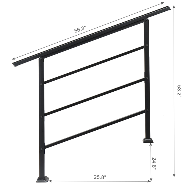 Handrails for Outdoor Steps, Wrought Iron Handrail Fits 1 to 4 Steps, Transitional Handrail with Installation Kit, Black