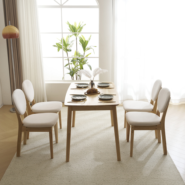 Disassembly rubber wood soft package wood color dining table and chair set 1 table 4 chair beige cushion rectangular