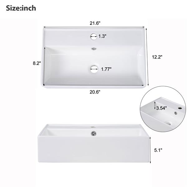 21.6" white Bathroom vanity, Combo Cabinet, Bathroom Storage Cabinet, Single Ceramic Sink, Right side storage