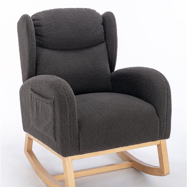 Fabric Rocking Chair With Packet Wood Legs,Dark Gray