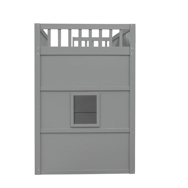 Twin Size House Loft Bed With Ladder-Gray