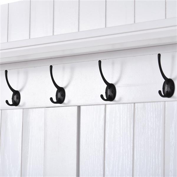 [VIDEO provided] Vintage Style 38.5" Wide Hallway Coat Rack with 5 Metal Hooks and 2 Large Drawers Hall Tree, Metal drawer Handles Entryway Bench Coat Hanger, White