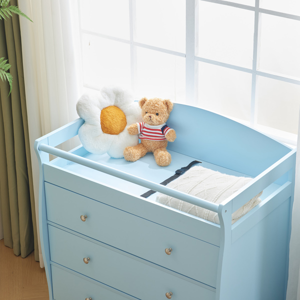 3-layer Drawer with Safety Belt Blue 90.5*58*92cm Wooden Bed Density Board Baby