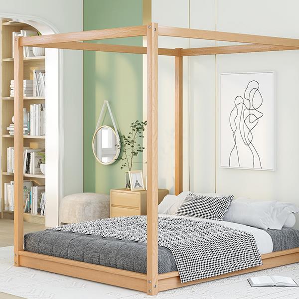 Queen Size Canopy Platform Bed with Support Legs,Natural