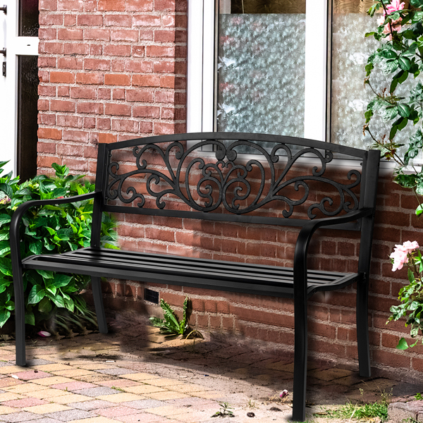 50" Iron Outdoor Courtyard Decoration Park Leisure Bench