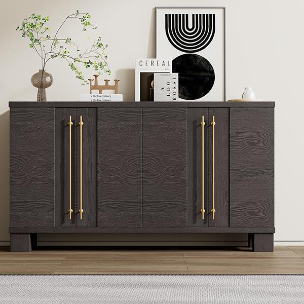 Wood Traditional Style Sideboard with Adjustable Shelves and Gold Handles for Kitchen, Dining Room and Living Room (Taupe)