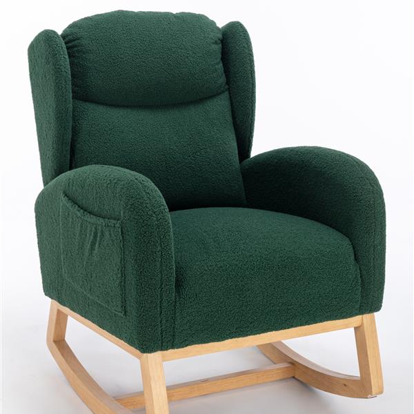 Fabric Rocking Chair With Packet Wood Legs,Green