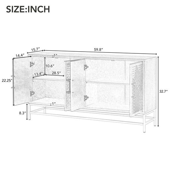 Retro Style Sideboard with Adjustable Shelves, Rectangular Metal Handles and Legs for  Kitchen, Living room, and Dining Room  (Espresso)