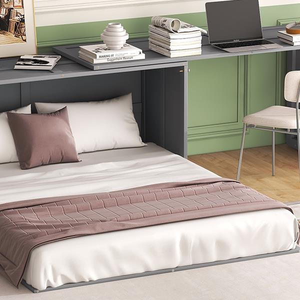 Queen Size Murphy Bed with Rotable Desk, Gray