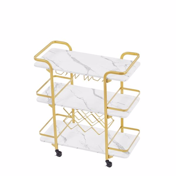 Painted Three-layer Bar Cart, With Wine Rack And Glass Holder, Suitable for Families And Small Gatherings, Gold