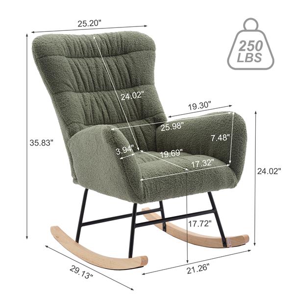 Nursery Rocking Chair, Teddy Upholstered Glider Rocker, Rocking Chair with High Backrest, Comfy Rocking Armchair for Living Room, Bedroom, Offices, GREEN