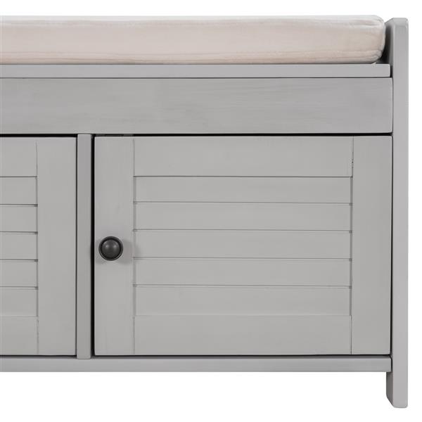 Storage Bench with 3 Shutter-shaped Doors, Shoe Bench with Removable Cushion and Hidden Storage Space (Gray Wash)