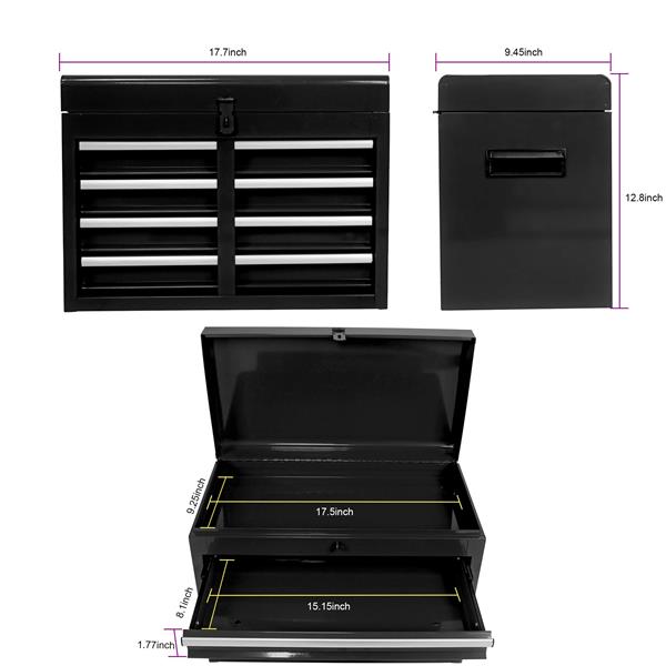 Detachable 5 Drawer Tool Chest with Bottom Cabinet and One Adjustable Shelf--Black