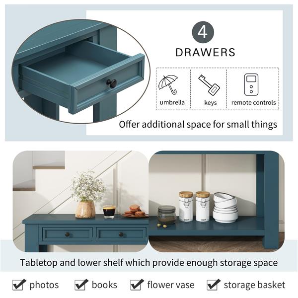 Console Table/Sofa Table with Storage Drawers and Bottom Shelf for Entryway Hallway(Dark Blue)