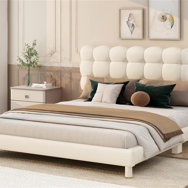 Full Size Upholstered Platform Bed with Soft Headboard,Beige