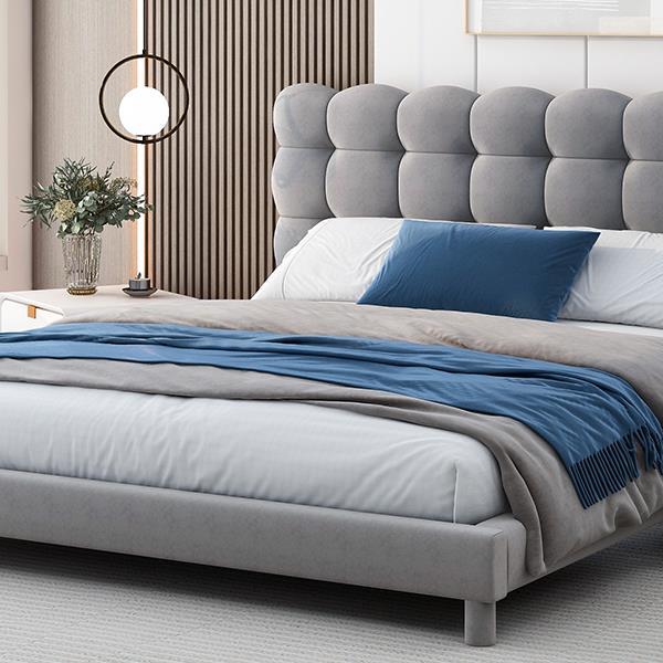 Full Size Upholstered Platform Bed with Soft Headboard,Gray