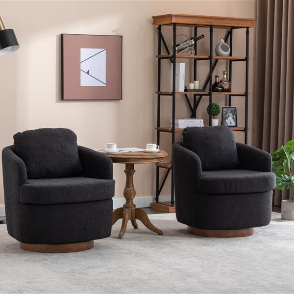 035-Boucle Fabric Swivel Chair With Soild Wood Round Brown Base Leg,Black