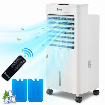 -4 in 1 Portable 324CFM Mobile Air Cooler with Remote Control,cool down,Humidifier, Fan,Ionizer 75W 12H Timer 8L Water Tank,4 Ice Pack,Powerful Air Flow 550m³/h,Variable Mode/Speed